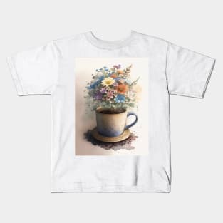 A cap of coffee full of flowers Kids T-Shirt